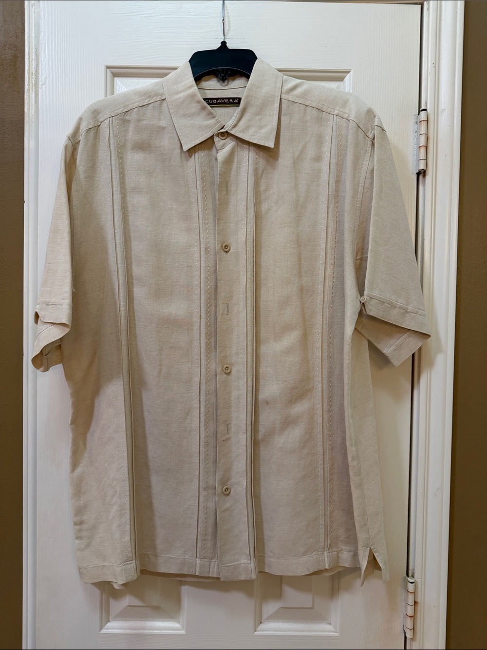 Cubavera Men's Short-Sleeve Button-Down Shirt in Beige